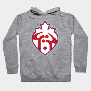 Old Age People Care in Canada Expressed with a Maple Leaf, Love Heart and Old Age People Graphic Composition in symmetrical Style. Hoodie